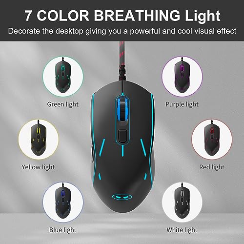 Camiysn Gaming Keyboard and Mouse Combo, 98-Key Layout Rainbow LED Backlit Keyboard and Mouse Gaming Headset Bundle, 3-in-1 Gamer Gift for PC Laptop, Black & Grey