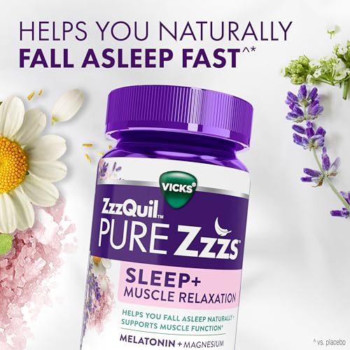 Vicks ZzzQuil Pure Zzzs Sleep+ Muscle Relaxation Melatonin Sleep Aid Gummies, Supports Healthy Muscle Function, Melatonin + Magnesium, No Next-Day Grogginess, Drug-Free & Non-Habit Forming, 60ct
