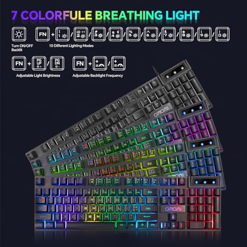 Gaming Keyboard Mouse and Headset with mic Combo USB Wired RGB Backlit Gamer Bundle Compatible with PC Windows 7/8/10/11 Xbox one PS4 PS5(Black)