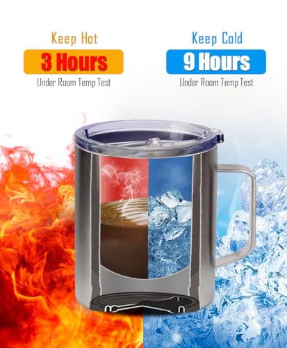 SUNWILL Coffee Mug with Handle, 14oz Insulated Stainless Steel Coffee Travel Mug, Double Wall Vacuum Reusable Coffee Cup with Lid, Rose Gold