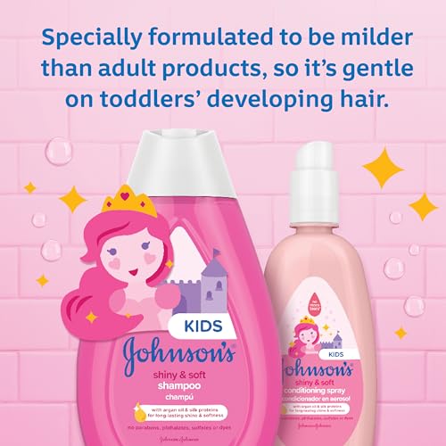 Johnson's Baby Shiny & Soft Tear-Free Conditioning Spray, Paraben- & Sulfate-Free with Argan Oil & Silk Proteins for Toddlers' Hair, Hypoallergenic, 10 fl. oz