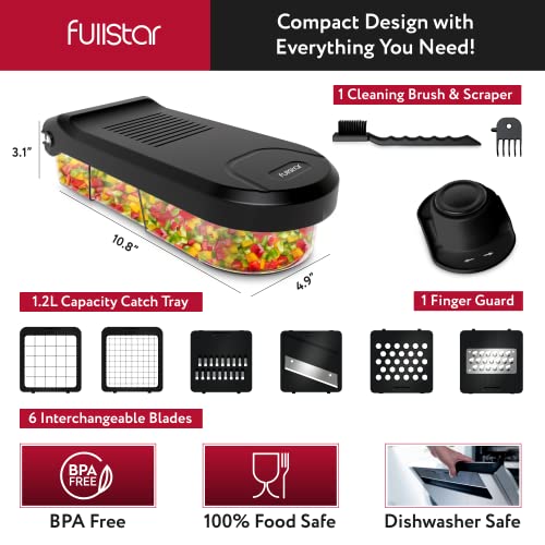 Fullstar Vegetable Chopper, Cheese Slicer, Food Chopper, Veggie Chopper, Onion Chopper, Vegetable Chopper with Container, Mandoline Slicer & Cheese Grater (Compact Black)