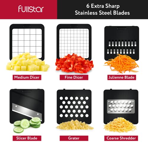 Fullstar Vegetable Chopper, Cheese Slicer, Food Chopper, Veggie Chopper, Onion Chopper, Vegetable Chopper with Container, Mandoline Slicer & Cheese Grater (Compact Black)