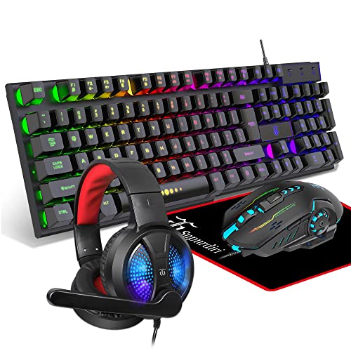 Gaming Keyboard and Mouse,Headphones,Mouse pad,All in One Combo for PC Gamers and Xbox and PS4 Users