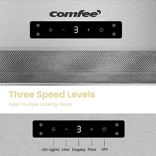 Comfee' Range Hood 27 inch, Built-in/Insert Vent Hood 450 CFM, 3 Speed Gesture Sensing & Touch Control Panel Stainless Steel Kitchen Stove Hood, Ducted/Ductless Convertible Duct