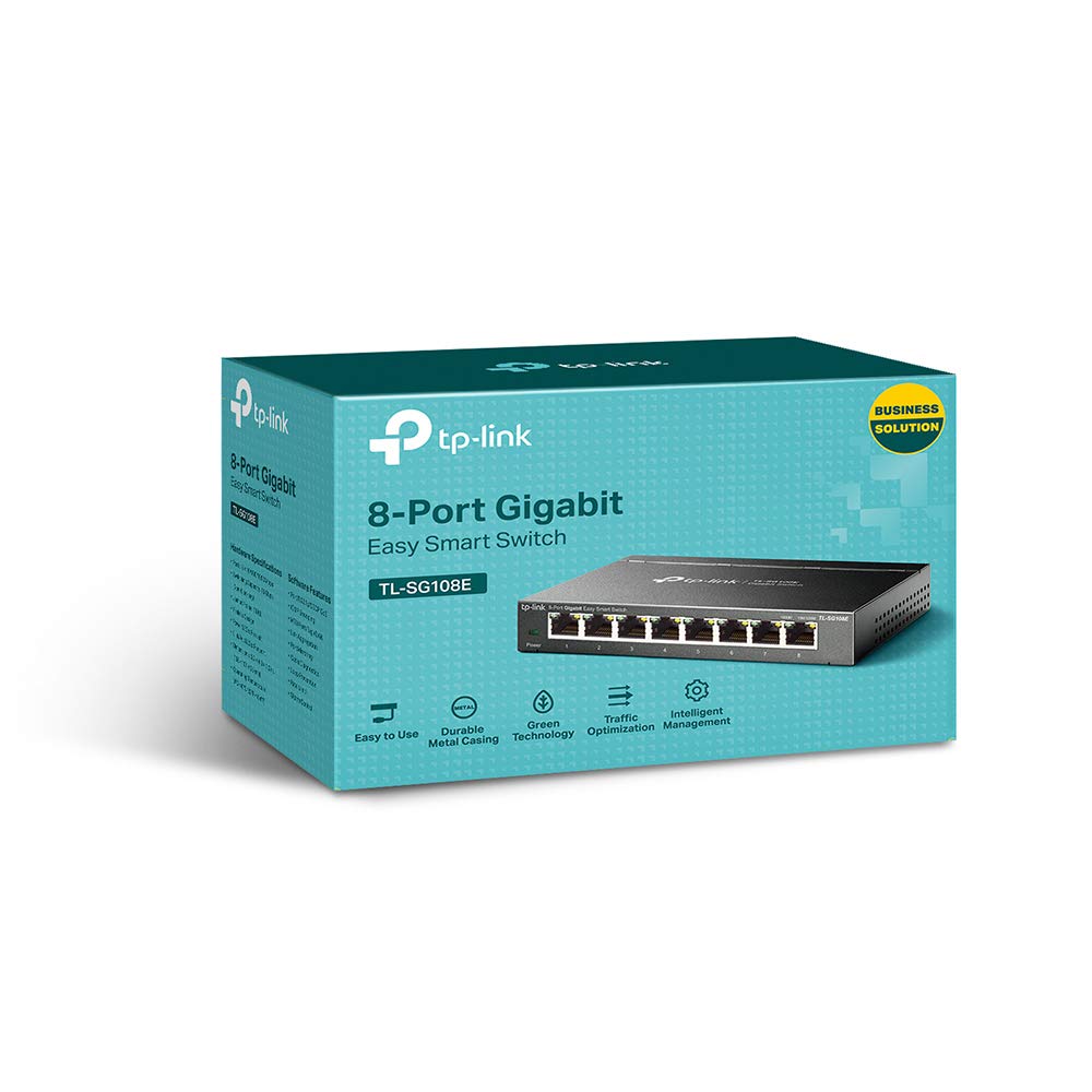 TP-Link 8 Port Gigabit Switch | Easy Smart Managed | Plug & Play | Desktop/Wall-Mount | Sturdy Metal w/ Shielded Ports | Support QoS, Vlan, IGMP and LAG (TL-SG108E)