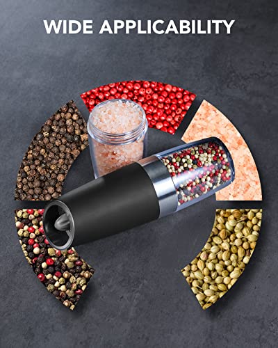 FORLIM Gravity Electric Salt and Pepper Grinder Set, Automatic Pepper Grinder Shakers Mill, Battery Powered Adjustable Coarseness with LED, One Hand Operation Perfect for Kitchen, Restaurants, Outdoor