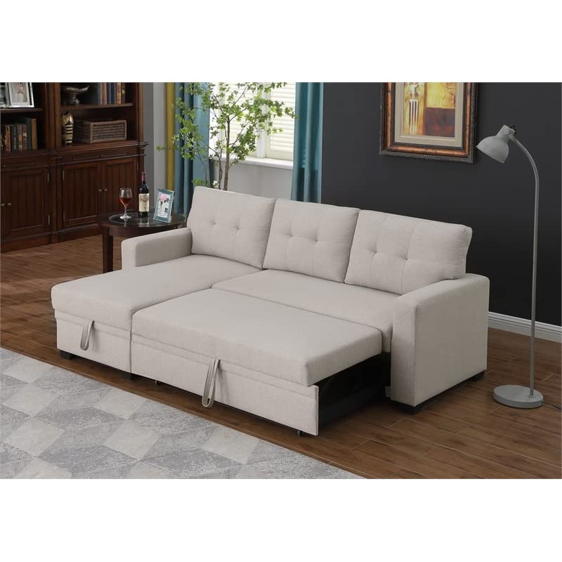 Devion Furniture Contemporary Reversible Sectional Sleeper Sectional Sofa with Storage Chaise in Beige Fabric