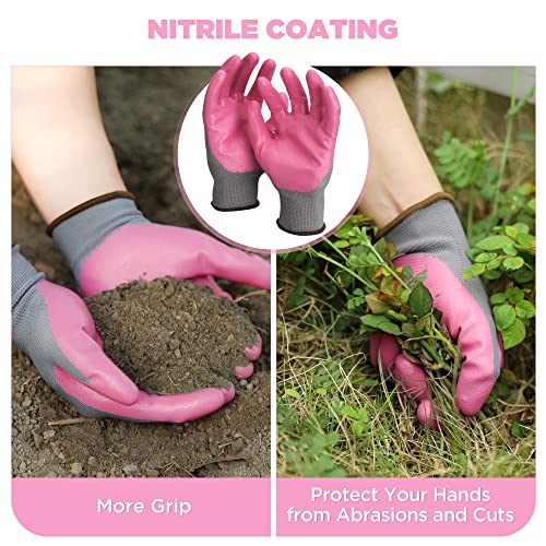 WORKPRO Aluminum Garden Tool Set, 4PCS Heavy Duty Hand Garden Tools with Box Include Trowel, Rake, Pruner, Garden Gloves, Pink, Garden Gifts