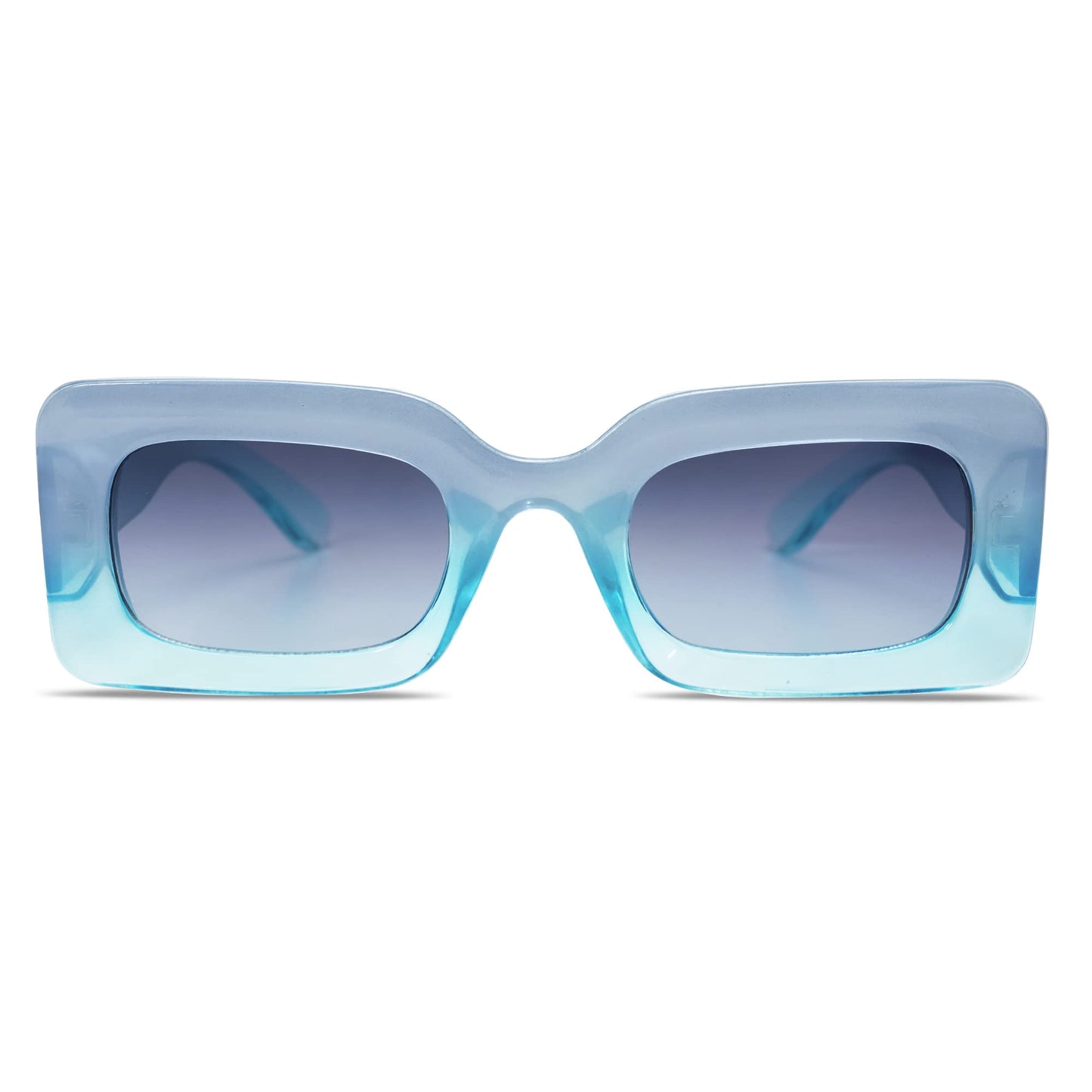 SOJOS Retro 90s Nude Rectangle Sunglasses For Women Trendy Chunky Glasses Gradient Blue Frame Blue Lens