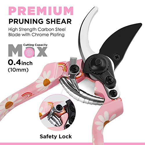 WORKPRO Aluminum Garden Tool Set, 4PCS Heavy Duty Hand Garden Tools with Box Include Trowel, Rake, Pruner, Garden Gloves, Pink, Garden Gifts