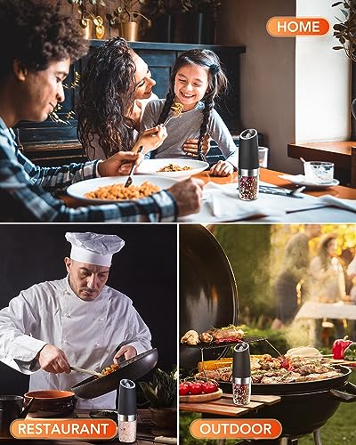FORLIM Gravity Electric Salt and Pepper Grinder Set, Automatic Pepper Grinder Shakers Mill, Battery Powered Adjustable Coarseness with LED, One Hand Operation Perfect for Kitchen, Restaurants, Outdoor