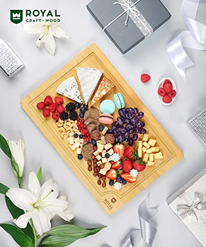 ROYAL CRAFT WOOD Extra Large Cutting Boards for Kitchen Meal Prep & Serving-Bamboo Wood Cutting Board with Deep Juice Groove - Charcuterie & Chopping Butcher Block for Meat - Gadgets Gift (XL 18x12")