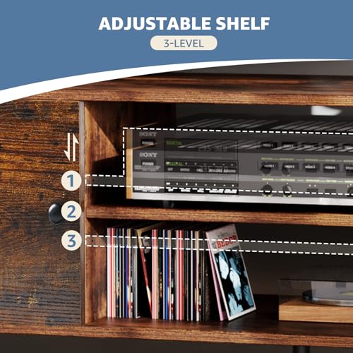 DUMOS TV Stand for 55 60 inch TV, Entertainment Center with Storage Cabinet, Mid Century Modern Media Console Table, Adjustable Hinge, Wooden Television Furniture for Living Room, Office, Retro Brown