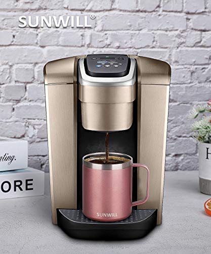 SUNWILL Coffee Mug with Handle, 14oz Insulated Stainless Steel Coffee Travel Mug, Double Wall Vacuum Reusable Coffee Cup with Lid, Rose Gold