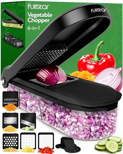Fullstar Vegetable Chopper, Cheese Slicer, Food Chopper, Veggie Chopper, Onion Chopper, Vegetable Chopper with Container, Mandoline Slicer & Cheese Grater (Compact Black)