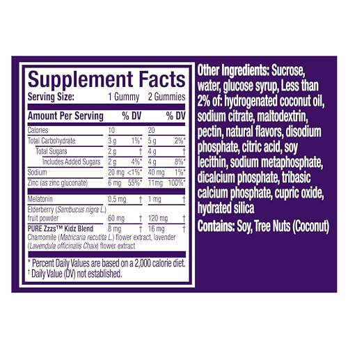 ZzzQuil VICKS PURE Kidz, Melatonin Sleep Aid Gummies for Kids and Children, Helps Your Child Fall Asleep Naturally, Low Dose Melatonin, Berry Flavored, 48 Gummies