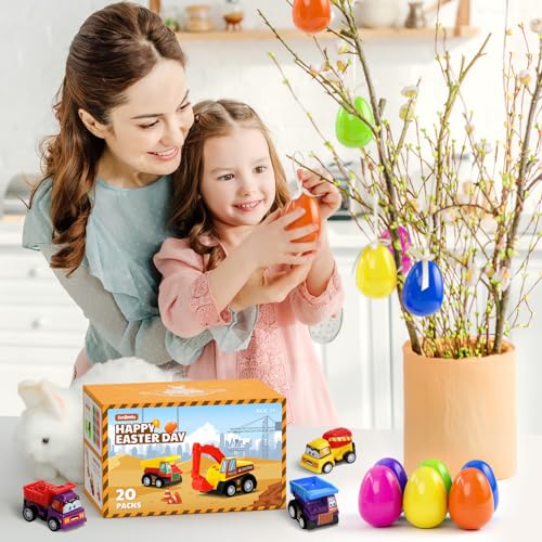 ZenBombs Easter Eggs with Toys Inside-20 PCS Colorful Plastic Easter Eggs Filled with Toy Vehicles for Kids-Surprise Egg for Easter Egg Hunt, Basket Stuffers and Birthday Party Favors