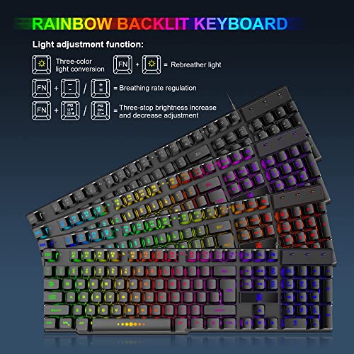 Gaming Keyboard and Mouse,Headphones,Mouse pad,All in One Combo for PC Gamers and Xbox and PS4 Users