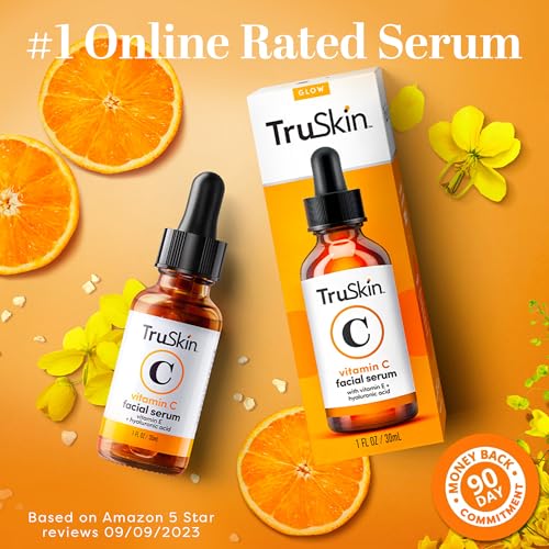 TruSkin Vitamin C Face Serum – Anti Aging Facial Serum with Vitamin C, Hyaluronic Acid, Vitamin E & More – Brightening Serum for Dark Spots, Even Skin Tone, Eye Area, Fine Lines & Wrinkles, 1 Fl Oz