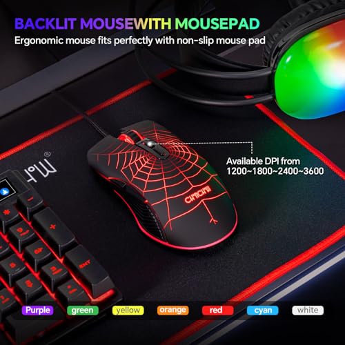 Gaming Keyboard Mouse and Headset with mic Combo USB Wired RGB Backlit Gamer Bundle Compatible with PC Windows 7/8/10/11 Xbox one PS4 PS5(Black)