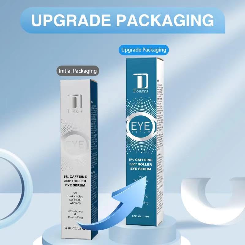 Dongyu 5% Caffeine Eye Serum and Under Eye Roller Cream for Dark Circles and Puffiness, Caffeine Eye Cream with 360° Massage Ball Reduce Wrinkles and Fine Lines, Bags under eyes