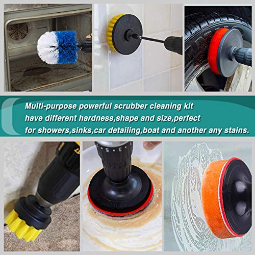 JUSONEY Drill Brush Scrub Pads 38 Piece Power Scrubber Cleaning Kit - All Purpose Cleaner Scrubbing Cordless Drill for Cleaning Pool Tile, Sinks, Bathtub, Brick, Ceramic, Marble, Auto, Boat