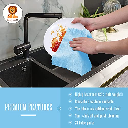 24 Pack Kitchen Dishcloths - Does Not Shed Fluff - No Odor Reusable Dish Towels, Premium Dish cloths, Super Absorbent Coral Fleece Cleaning Cloths, Nonstick Oil Washable Fast Drying (Aquamarine)