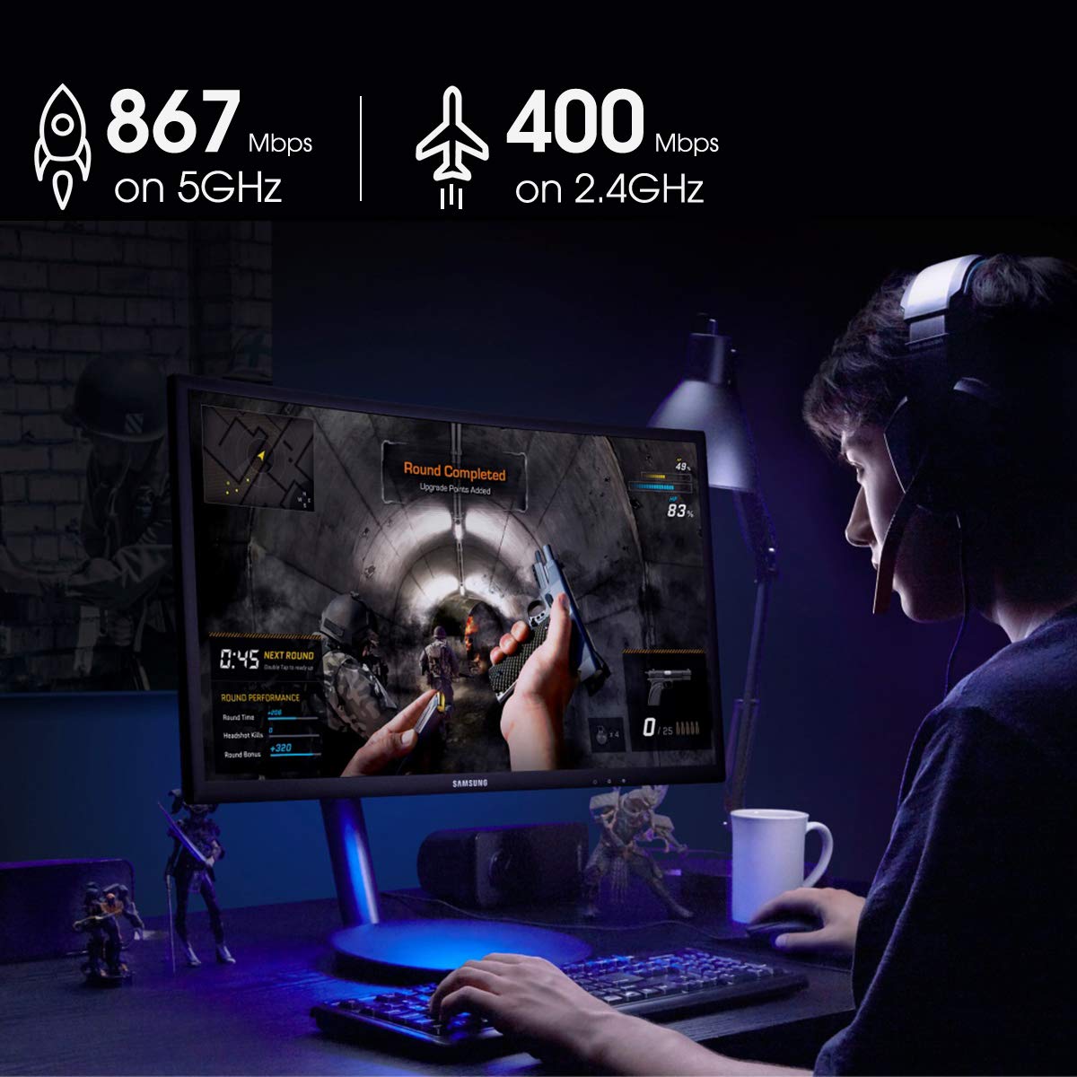 1300Mbps USB 3.0 Wireless WiFi Adapter for PC, USB Wi-Fi Dongle AC Mini Network Adapters 802.11ac 2.4GHz/5GHz Built-in Antenna for Windows 11/10/7/8/8.1/XP Mac OS 10.6-10.15