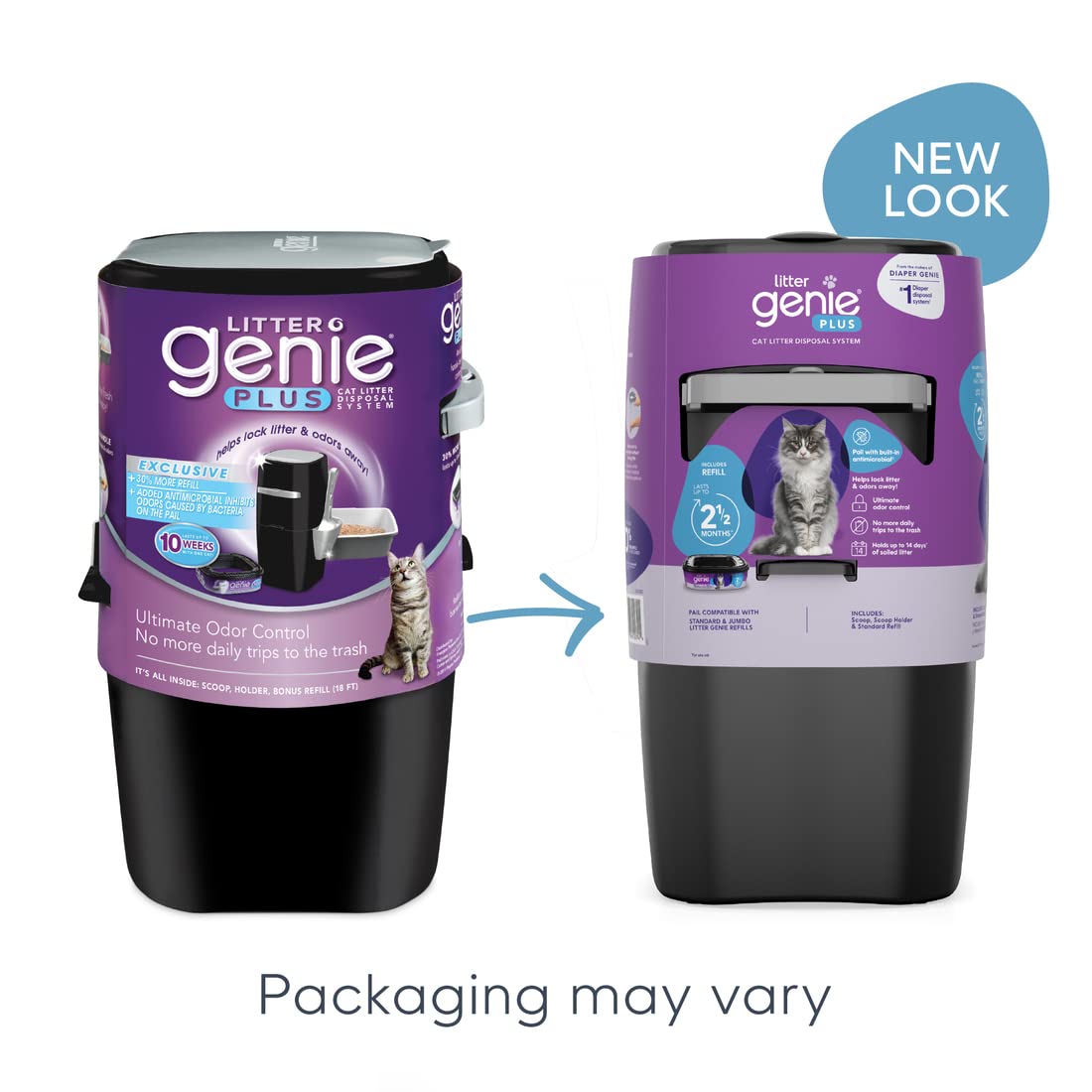 Litter Genie Plus Pail (Black) | Cat Litter Box Waste Disposal System for Odor Control | Includes 1 Square Refill Bag