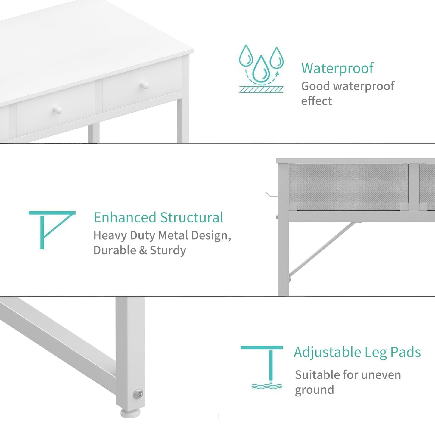 Lufeiya Small White Desk with Drawers - for Bedroom, 32 Inch Home Office Computer Desk with Fabric Storage Drawer and Bag, Study Writing Table for Small Spaces, White