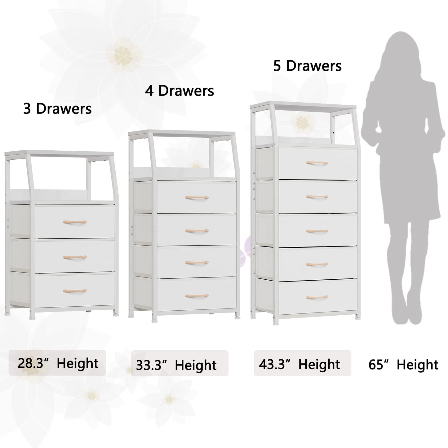 Furnulem Tall 4 Drawers Dresser, Vertical Storage Tower for Bedroom, Hallway, Entryway, Nursery, Closet Organizer, Nightstand Bedside Table Furniture, Sturdy Steel Frame, Wood Top, White