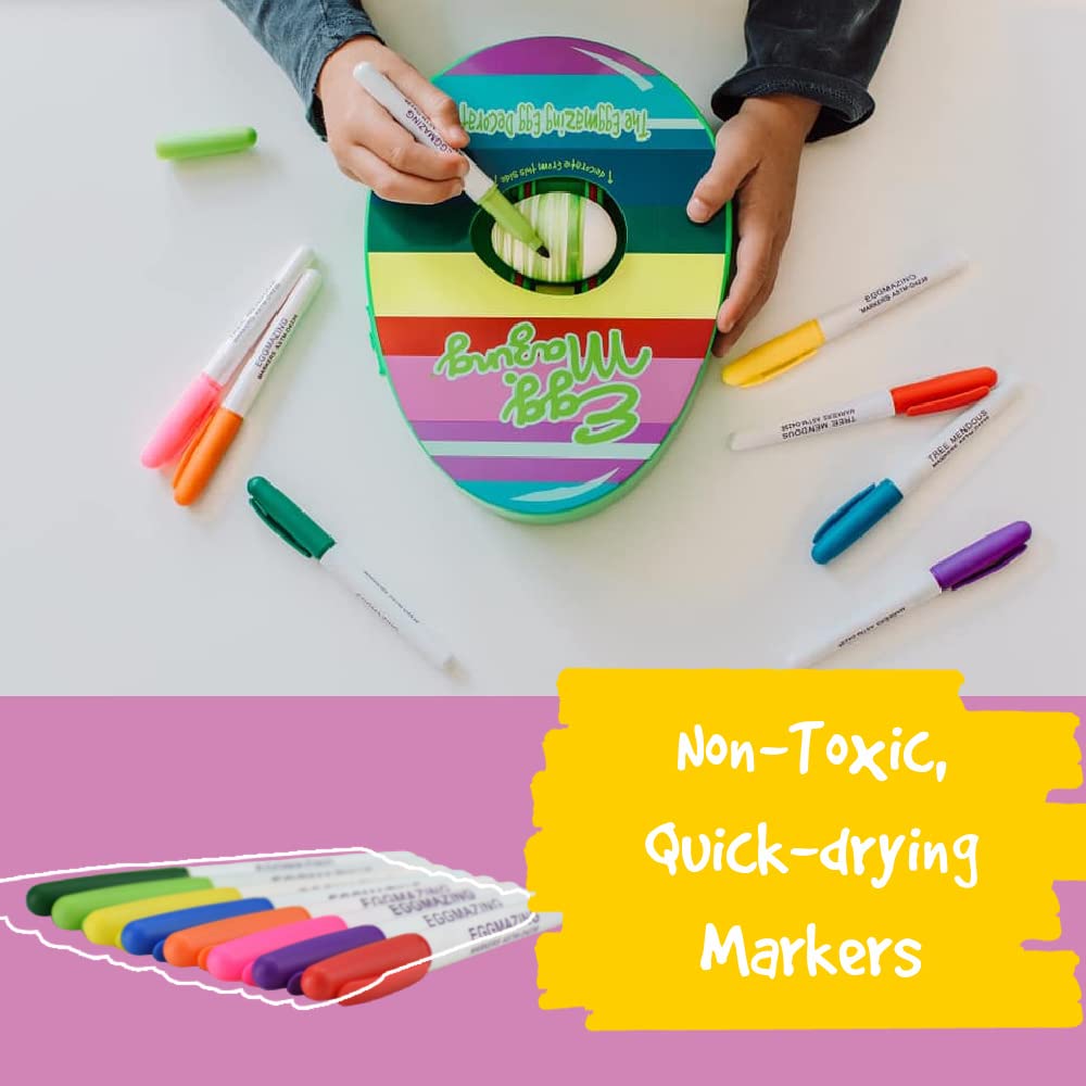 The Eggmazing Egg Decorator Easter Egg Decorator Kit - Arts and Crafts Set - Includes Egg Decorating Spinner and 8 Colorful Quick Drying Non Toxic Markers (Purple)