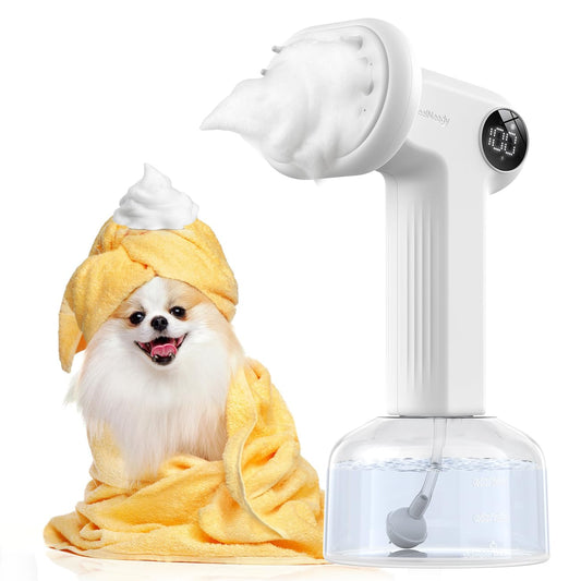 FEELNEEDY Automatic Foaming Soap Dog Bath Brush, Foaming Dispenser with Soft Silicone Massage Dog Shampoo Brush, One-click Deep Cleaning Dog Washing Brush for Short and Long Haired Pet, White