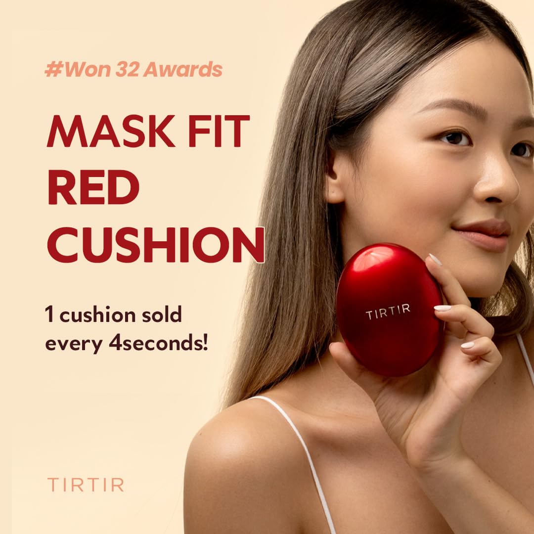 TIRITR Mask Fit Red Cushion Foundation | Japan's No.1 Choice for Glass skin, Long-Lasting, Lightweight, Buildable Coverage, Semi-Matte Finish, Korean Cushion Foundation, (0.63 oz.), 27N Camel