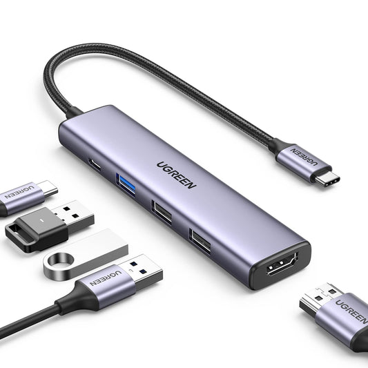 UGREEN Revodok 105 USB C Hub 5 in 1 Multiport Adapter 4K HDMI, 100W Power Delivery, 3 USB-A Data Ports, USB C Dongle for MacBook Pro/Air, iPad Pro, iMac, iPhone 15 Pro/Pro Max, XPS, Thinkpad