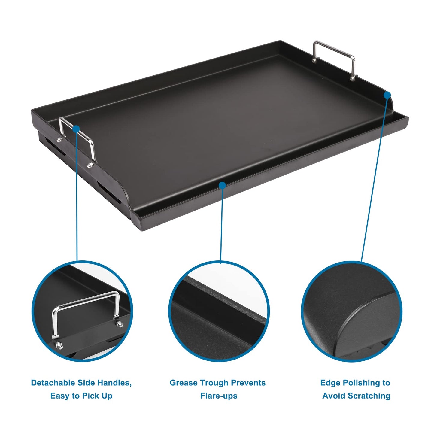 Utheer 25" x 16" Nonstick Coating Cooking Griddle for Gas Grill, Universal Griddle Flat Top Plate Insert with Grease Groove and Removable Handles for Charcoal/Gas Grills, Camping, Tailgating, Parties