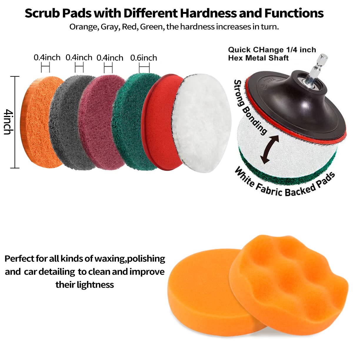 JUSONEY 31 Piece Drill Brush Attachment- Drifferent Size and Hardness- Premium Scrub Pads & Sponge- With Extend Long Attachment- Power Scrubber Brush Cleaning for Grout, Tiles, Sinks, Bathtub, Kitchen