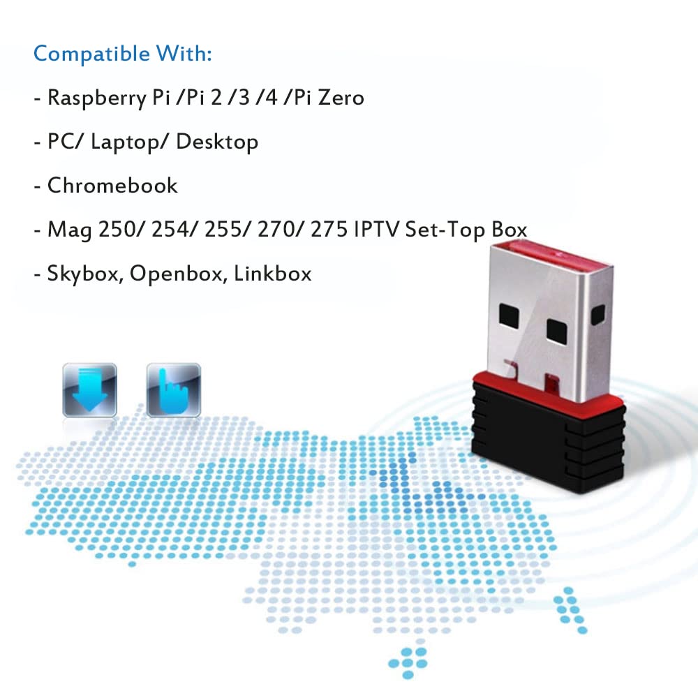 150Mbps USB WiFi Adapter for Raspberry Pi, LOTEKOO Wireless Network Card Adapter WiFi Dongle for Desktop Laptop PC Windows 10 8 7 MAC OS