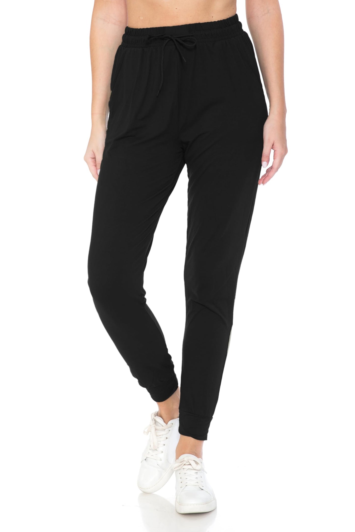 Leggings Depot Womens Relaxed fit Jogger Pants - Track Cuff Sweatpants with Pockets, Black, Small