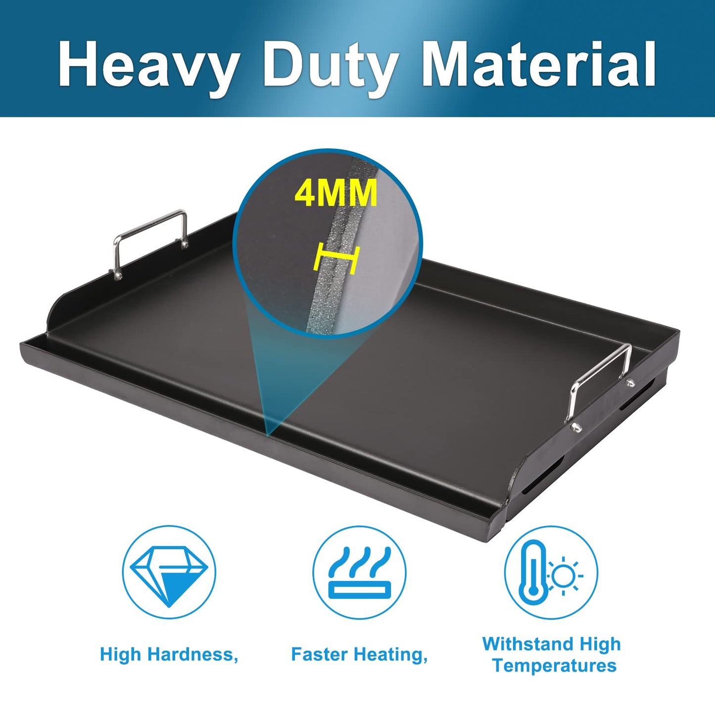 Utheer 25" x 16" Nonstick Coating Cooking Griddle for Gas Grill, Universal Griddle Flat Top Plate Insert with Grease Groove and Removable Handles for Charcoal/Gas Grills, Camping, Tailgating, Parties
