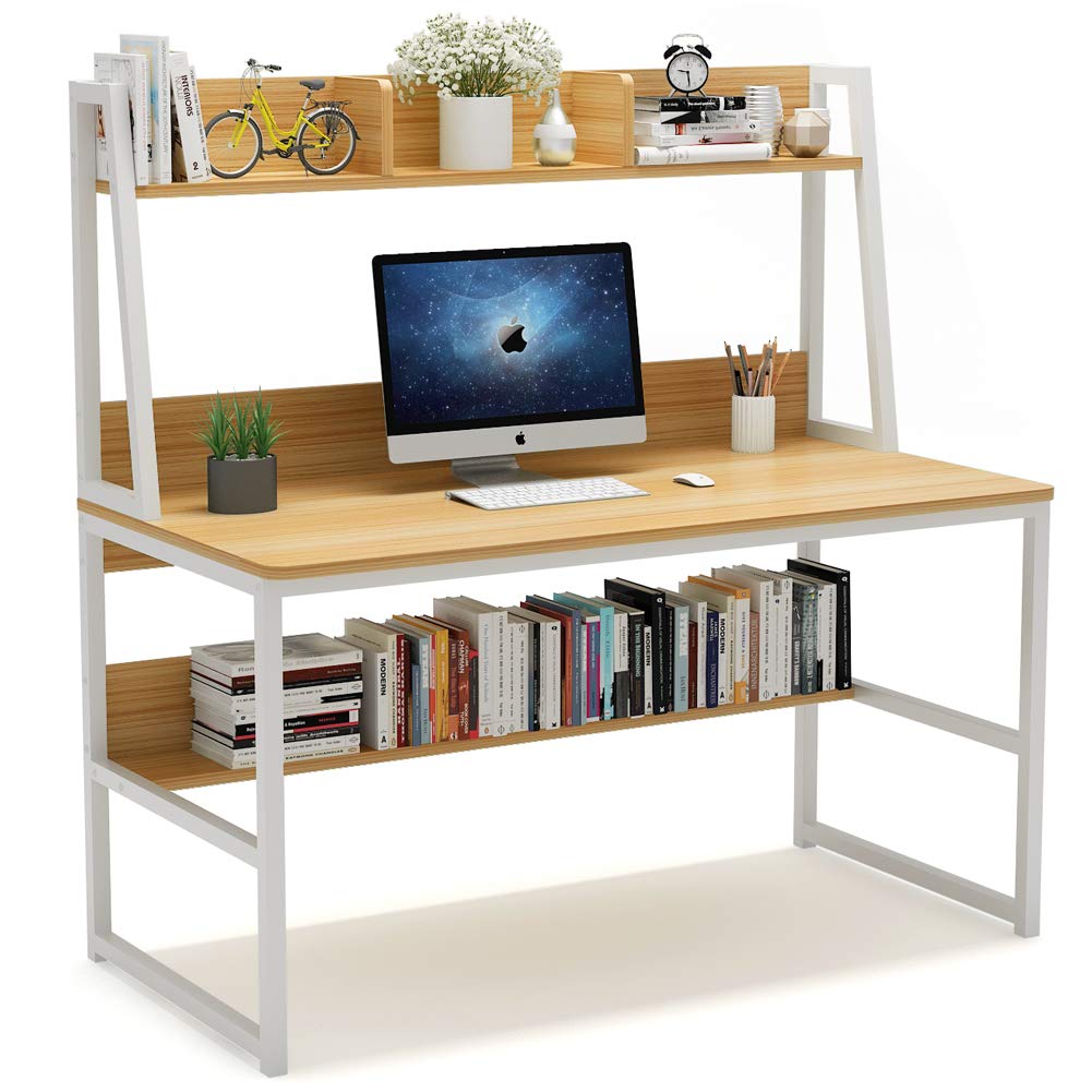 Tribesigns Computer Desk with Hutch, 47 inches Home Office Desk with Space Saving Design with Bookshelf for Small Spaces (Light Walnut, 47)