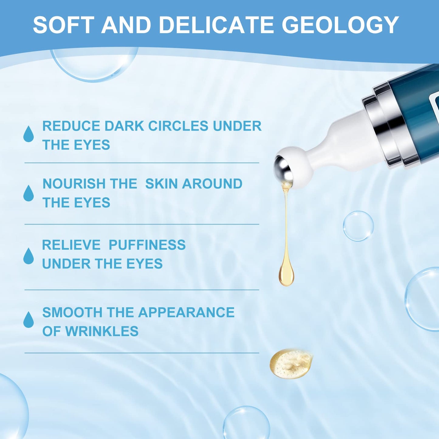 Dongyu 5% Caffeine Eye Serum and Under Eye Roller Cream for Dark Circles and Puffiness, Caffeine Eye Cream with 360° Massage Ball Reduce Wrinkles and Fine Lines, Bags under eyes