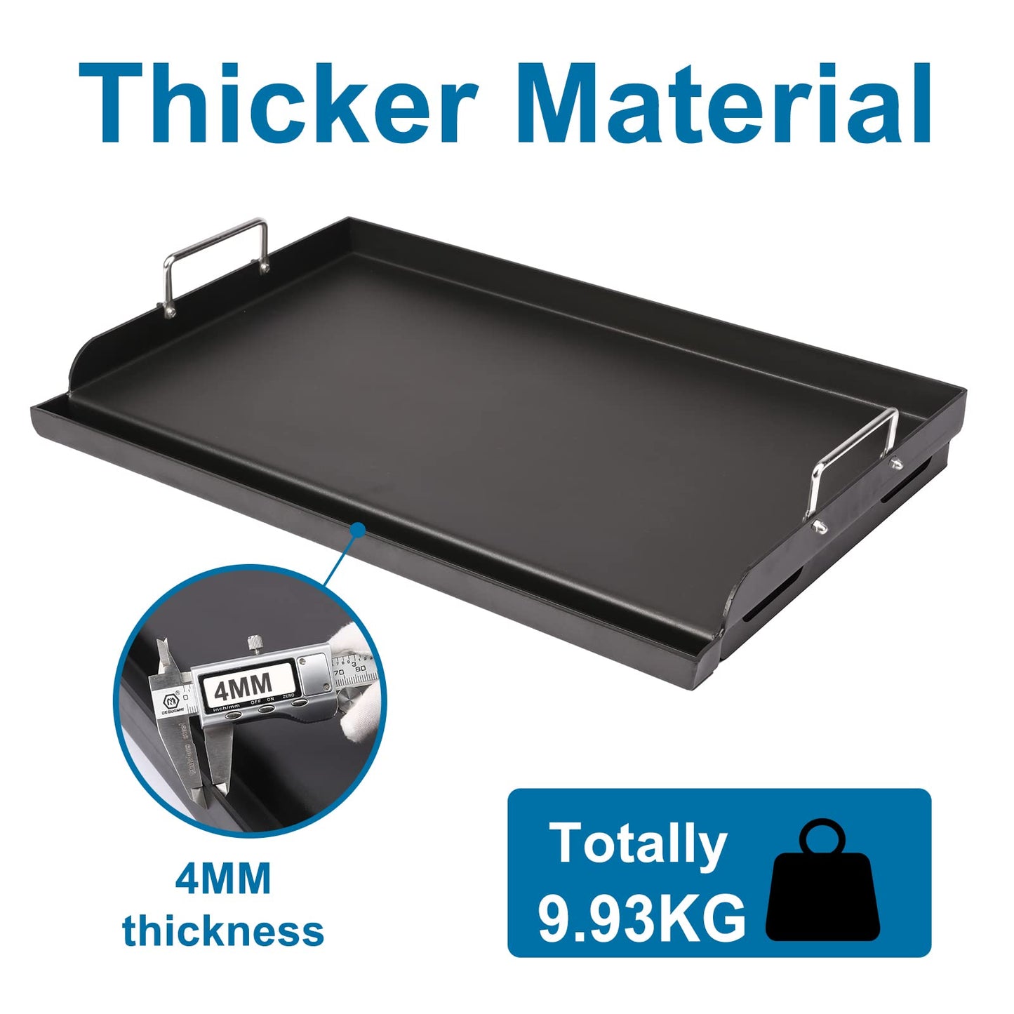 Utheer 25" x 16" Nonstick Coating Cooking Griddle for Gas Grill, Universal Griddle Flat Top Plate Insert with Grease Groove and Removable Handles for Charcoal/Gas Grills, Camping, Tailgating, Parties