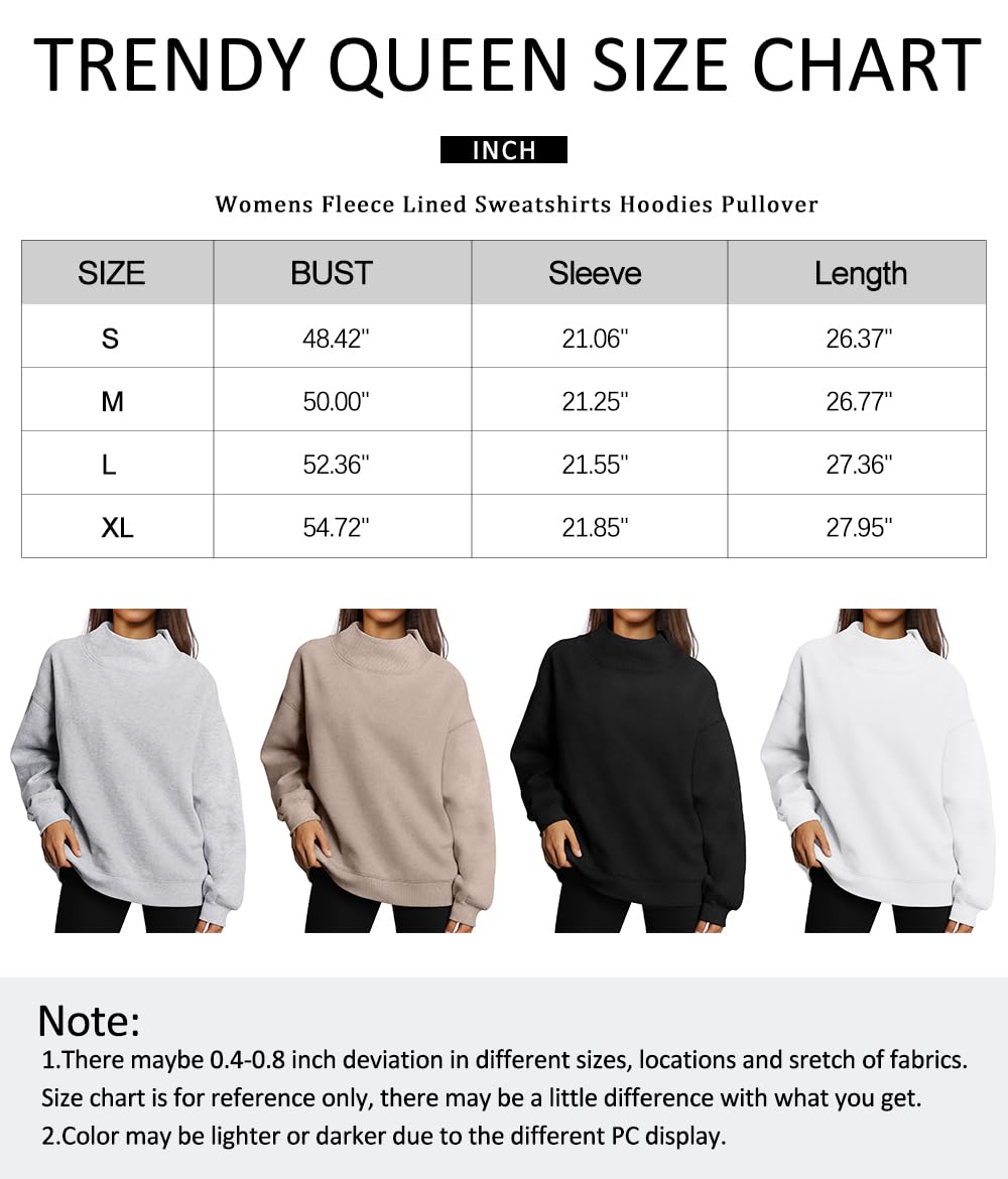 Trendy Queen Womens Oversized Sweatshirts Turtleneck Pullover Fleece Hoodies Tops Fall Fashion Outfits Y2K 2023 Sweater Clothes Apricot