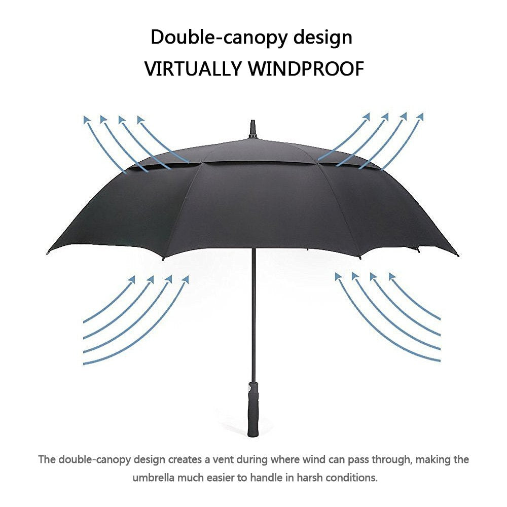 G4Free 47 Inch Automatic Open Golf Umbrella Extra Large Oversize Double Canopy Vented Windproof Waterproof Stick Umbrellas (Black)