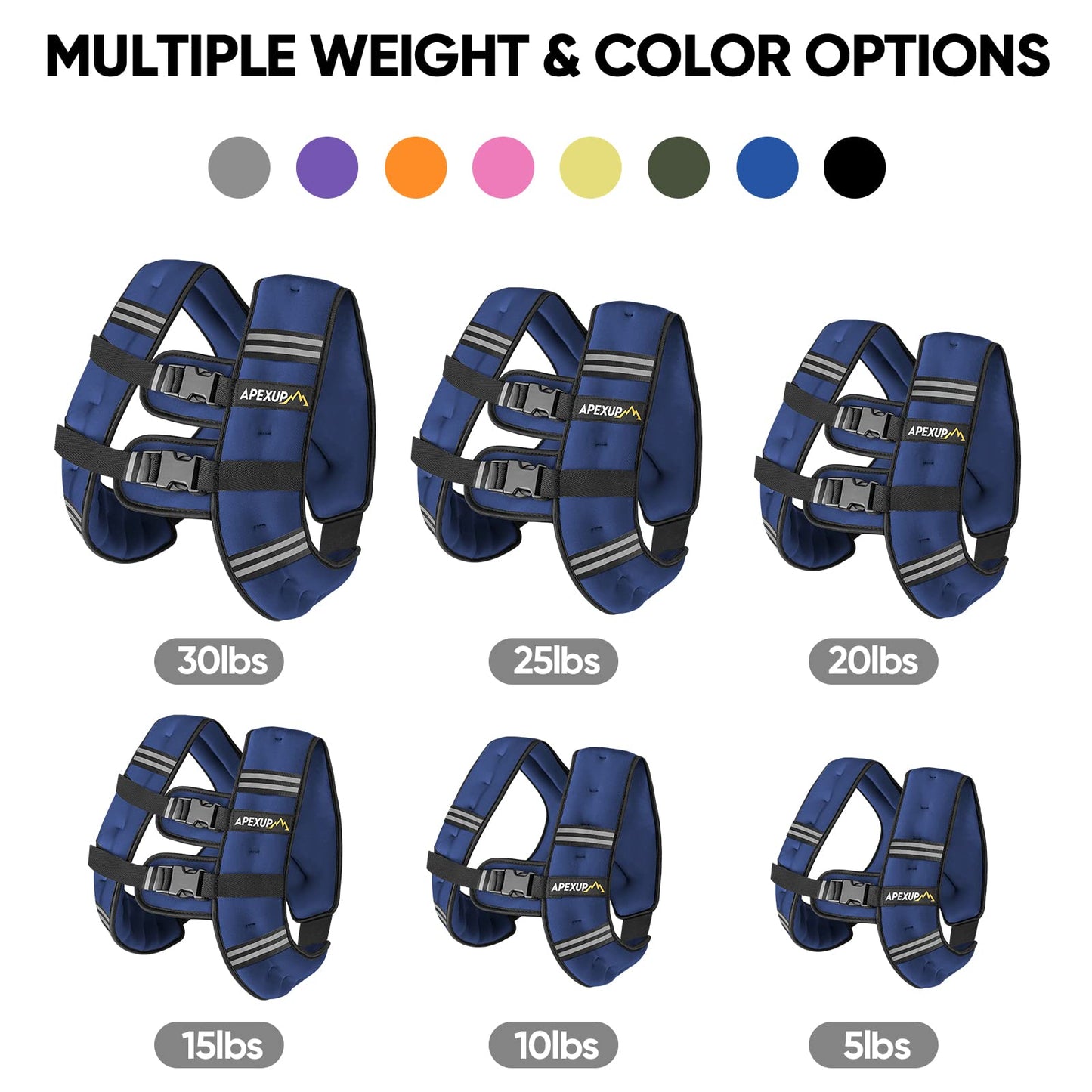 APEXUP Weighted Vest Men 5lbs Weights with Reflective Stripe, Weighted vest for Women Workout Equipment for Strength Training Running (Blue)