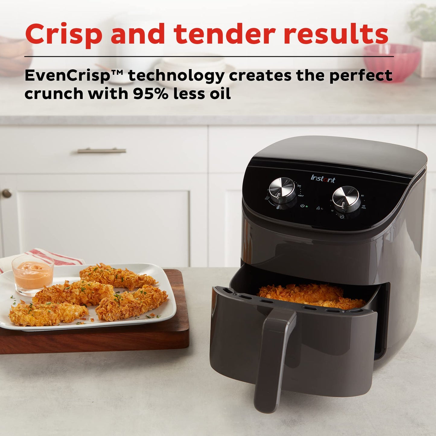 Instant Essentials 4QT Air Fryer with EvenCrisp Technology that Crisps and Reheats, Easily Adjust Time & Temperature For Quick Meals, 100+ In-App Recipes, from the Makers of Instant Pot, Black