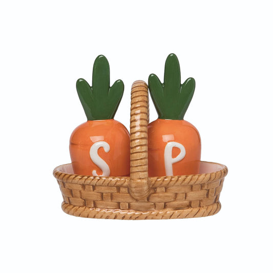 Transpac Dolomite Carrot Salt & Pepper Shakers In Basket Set