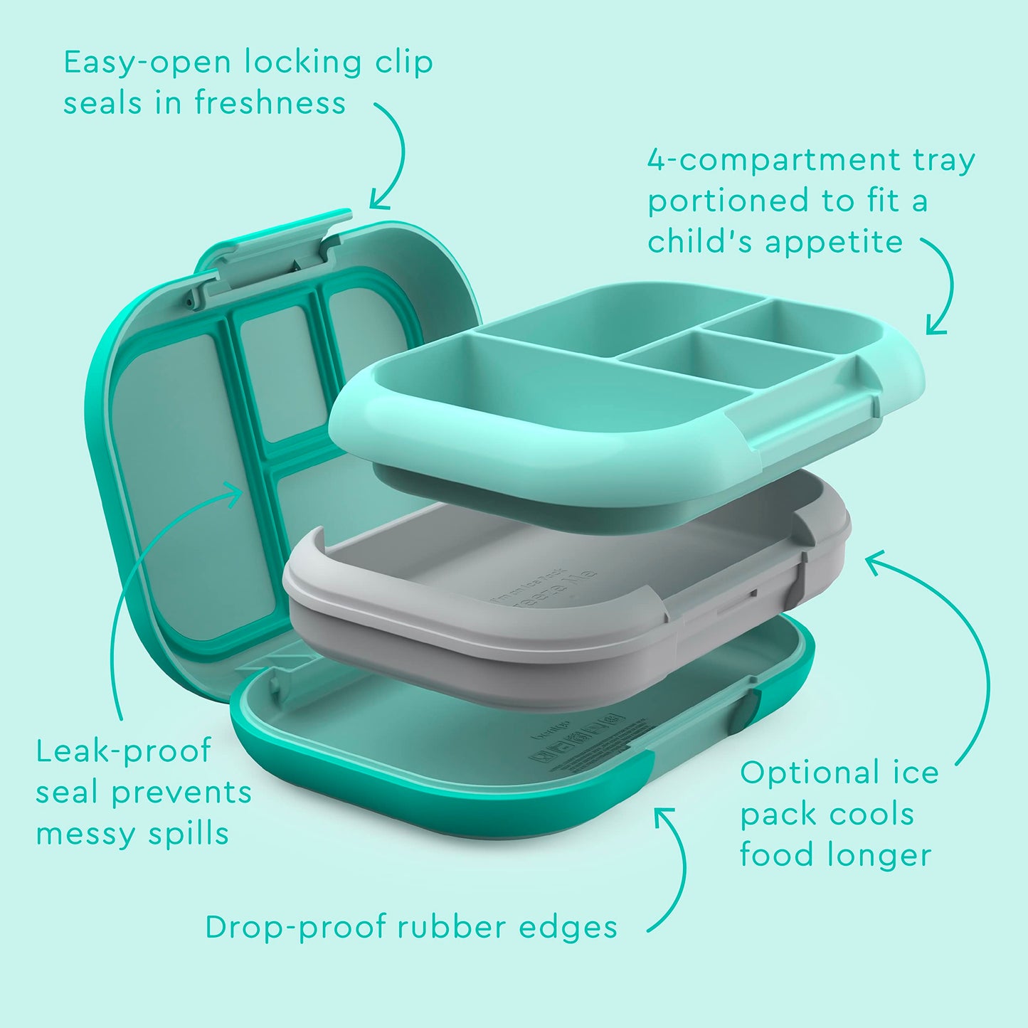 Bentgo® Kids Chill Lunch Box - Leak-Proof Bento Box with Removable Ice Pack & 4 Compartments for On-the-Go Meals - Microwave & Dishwasher Safe, Patented Design, & 2-Year Warranty (Aqua)